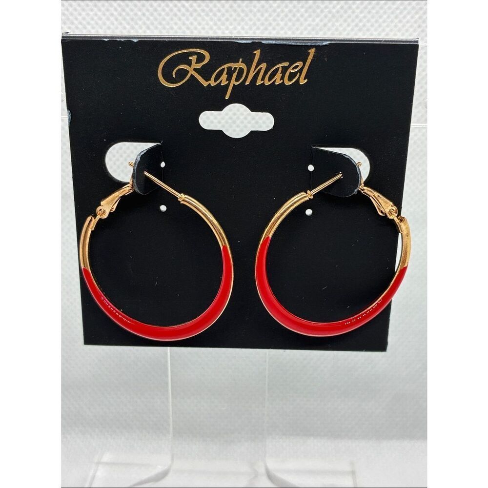 3For$20 Raphael Gold-Tone Hoop Earrings with Red Enamel